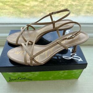 Sam Eldeman Judy Nude Leather Slingback Strappy Heels